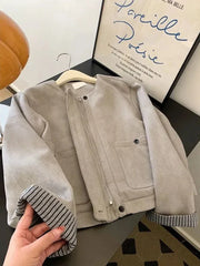 Women Faux Suede Y2K Jacket American Retro O Neck Long Sleeve Casual Coat Retro Casual Harajuku Streetwear Fall Winter Tops