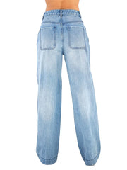Pbong  Women Jeans High Waist Wide Leg Pants with Pockets Fashion Casual Long Trousers