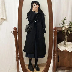 Autumn Winter Women Faux Woolen Coat Fashion Korean Oversized Midi Thicke Jacket Harajuku Solid Elegant All Match Blends Outwear
