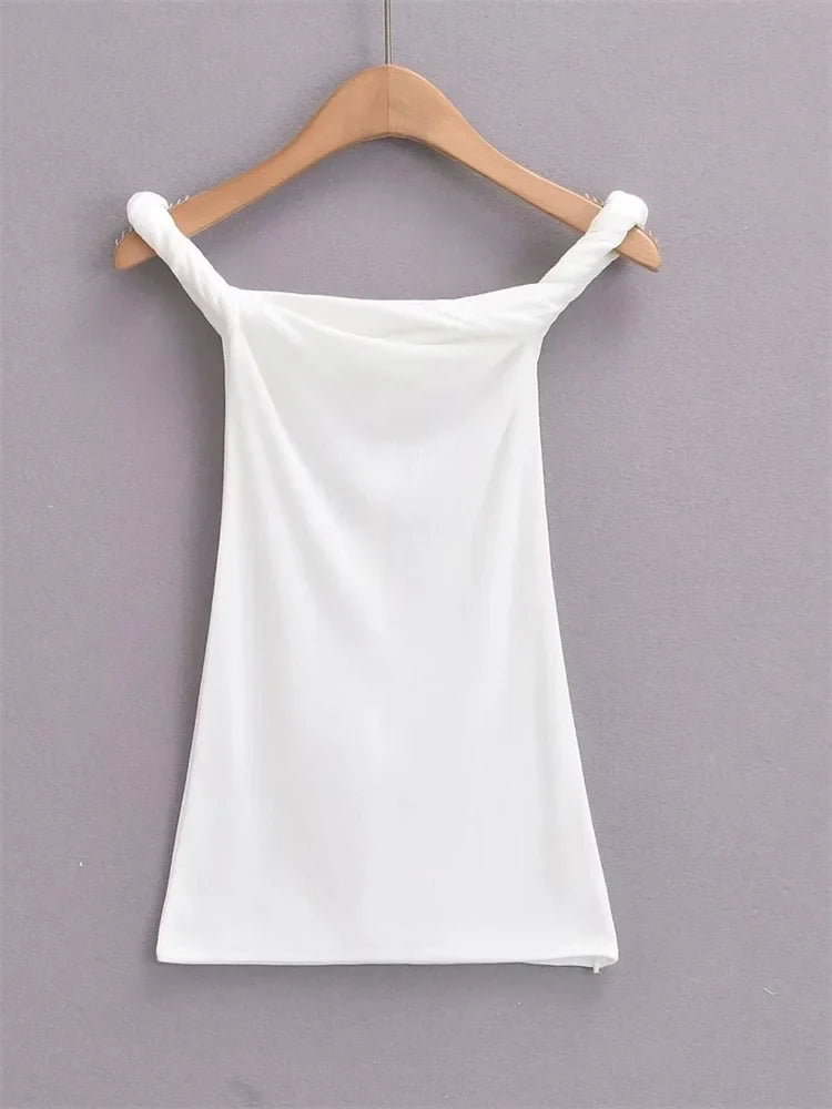 Twist Off-Shoulder Slim T-shirt Solid Patchwork Elegant Backless Women's Top Y2k Top Pleated Casual Strapless Pullover Tee