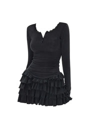 Fall Winter Women Shoujo Girl Ballet Core Long Sleeve Dress Korean Mini Frocks Party One-Piece 2000s Aesthetic Gyaru Coquette