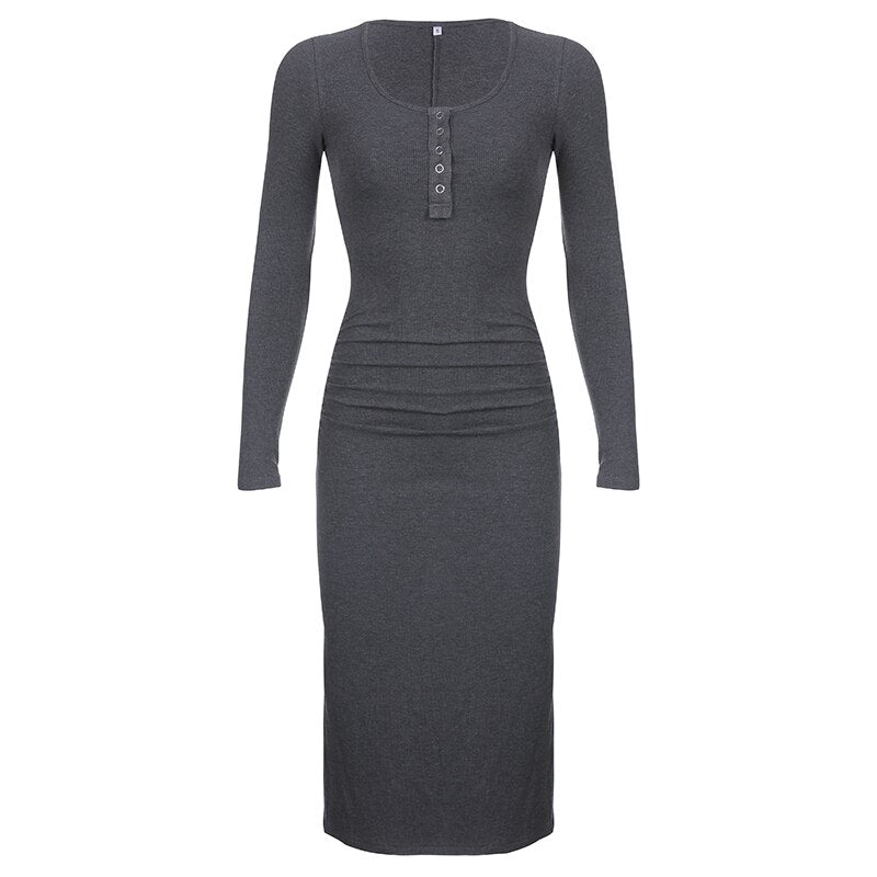 Ribbed Knitted Ruched Folds Long Dress