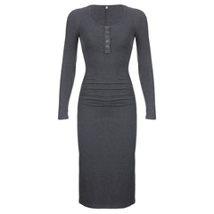 Ribbed Knitted Ruched Folds Long Dress