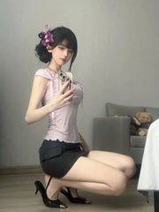French Elegant All Match Square Off The Hsoulder Tops Y2k Aesthetic Japan Haeajuku Summer Base Girl Clothing Sweet Punk Tees