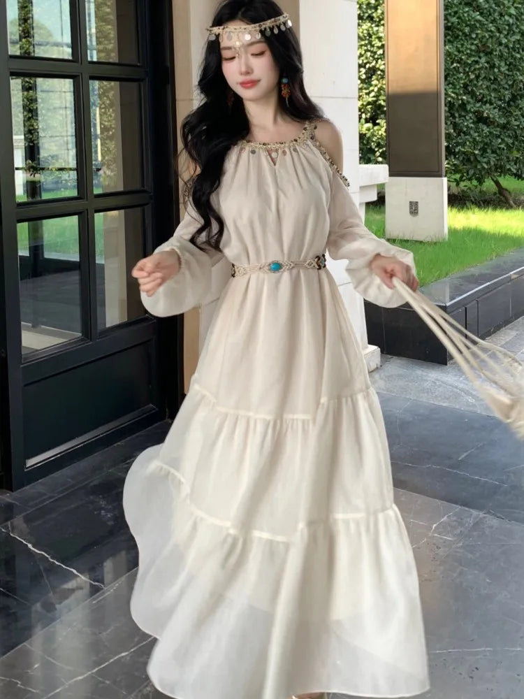 Autumn Women Fashion Elegant and Chic Midi Party Dress Casual Long Sleeve Vintage A-Line Birthday Dresses Female Clothes New