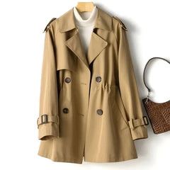 Spring Autumn Women Clothes New Women's Windbreaker Khaki Lapel Double Button Jacket Loose Trench Coat Female Outwear