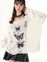 Pbong  Y2k Hollow out Knit Oversize T shirt Women Long sleeve Off shoulder Top Sexy Basic Transparent Tees Baggy Vintage Ladies New