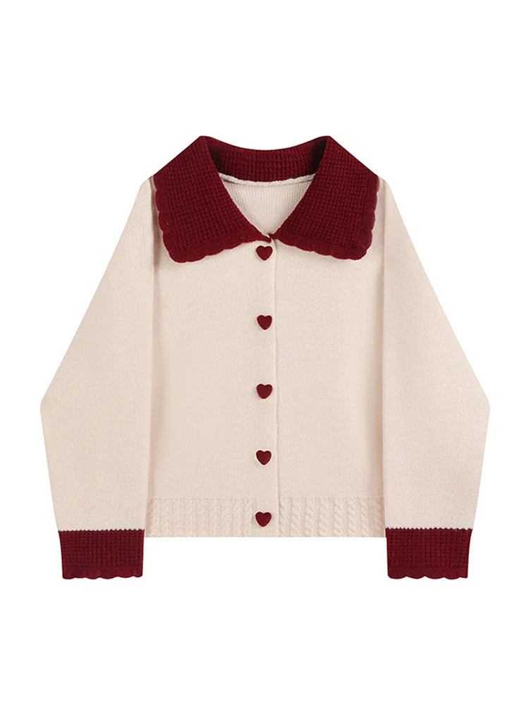 Women's Cashmere Sweater Loose Casual Turn-down Collar Single Breasted Knitted Pullovers Female Elegant Soft Sweet Retro Jumper