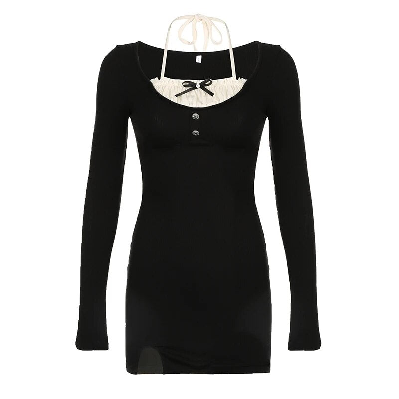 Black Knit Skinny Long Sleeve Dress