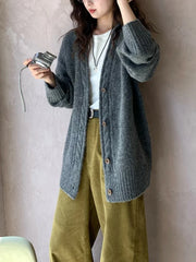 Slouchy Knit Cardigan Sweater for Women Comfy Cable-knit Button Up Sweater Jacket Female Autumn Winter Vintage Outfit