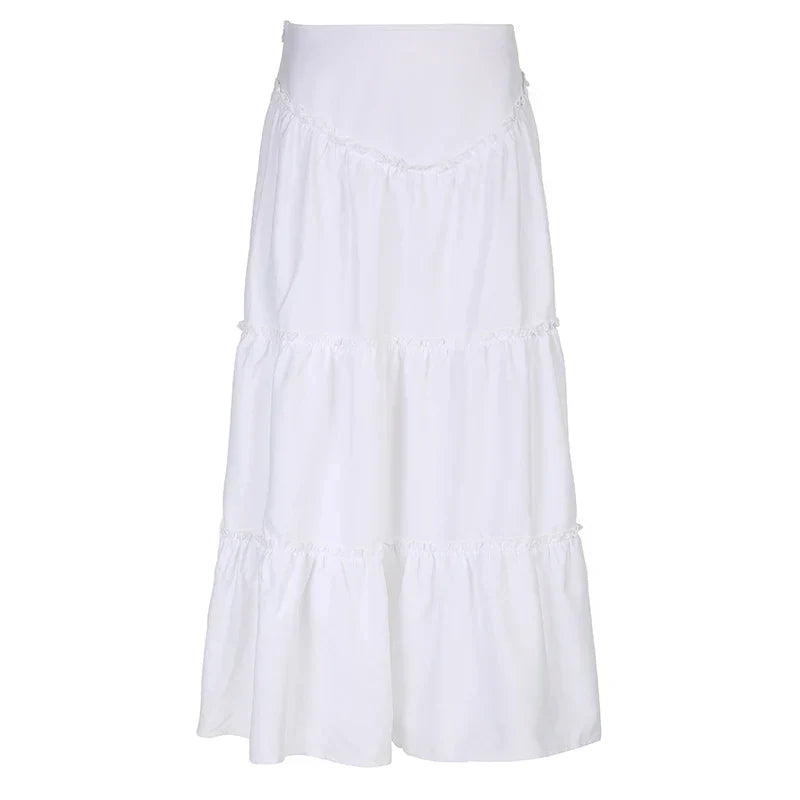 Fairycore Floral Edge A-line Long Skirt White Coquette Aesthetic Skirts Y2K Holiday Party Casual Outfit Sweet Skirts