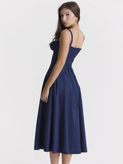 Floral Print Sexy Midi Dress For Women New Sleeveless Backless High Split Sundress Ladies Elegant Lace-up Long Dress