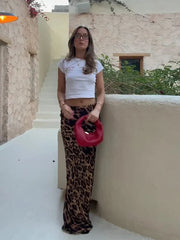 HOUZHOU Vintage Leopard Print Maxi Skirt Women 2024 Chic Y2k High Waist Sexy Tight Floor-length Skirt Ladies Summer High Street