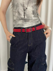 Retro Ethnic Style Butterfly Printed Red Belt For Women New In 2025 Versatile Belt With Jeans Belt Decoration