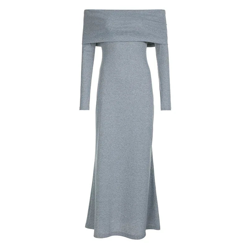 Elegant Off Shoulder Long Sleeve Side Split Dress
