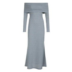 Elegant Off Shoulder Long Sleeve Side Split Dress