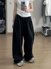 HOUZHOU Vintage Baggy Sweatpants Women Autumn 2024 New Y2k Korean Loose Wide Leg Pants Zipper Fly Casual Sports Pants Streetwear