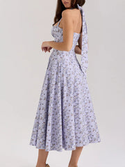 Summer Women's Dresses New Streetwear Fashion Bandage Print Casual Slim Maxi Dress Sexy Sleeveless Lady Lace Backless Dresses