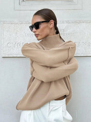 Wolfeel Women's Solid Color Fashion Knitted Turtleneck Sweater Autumn Winter Thick Loose Casual Pullovers Female Warm Sweater