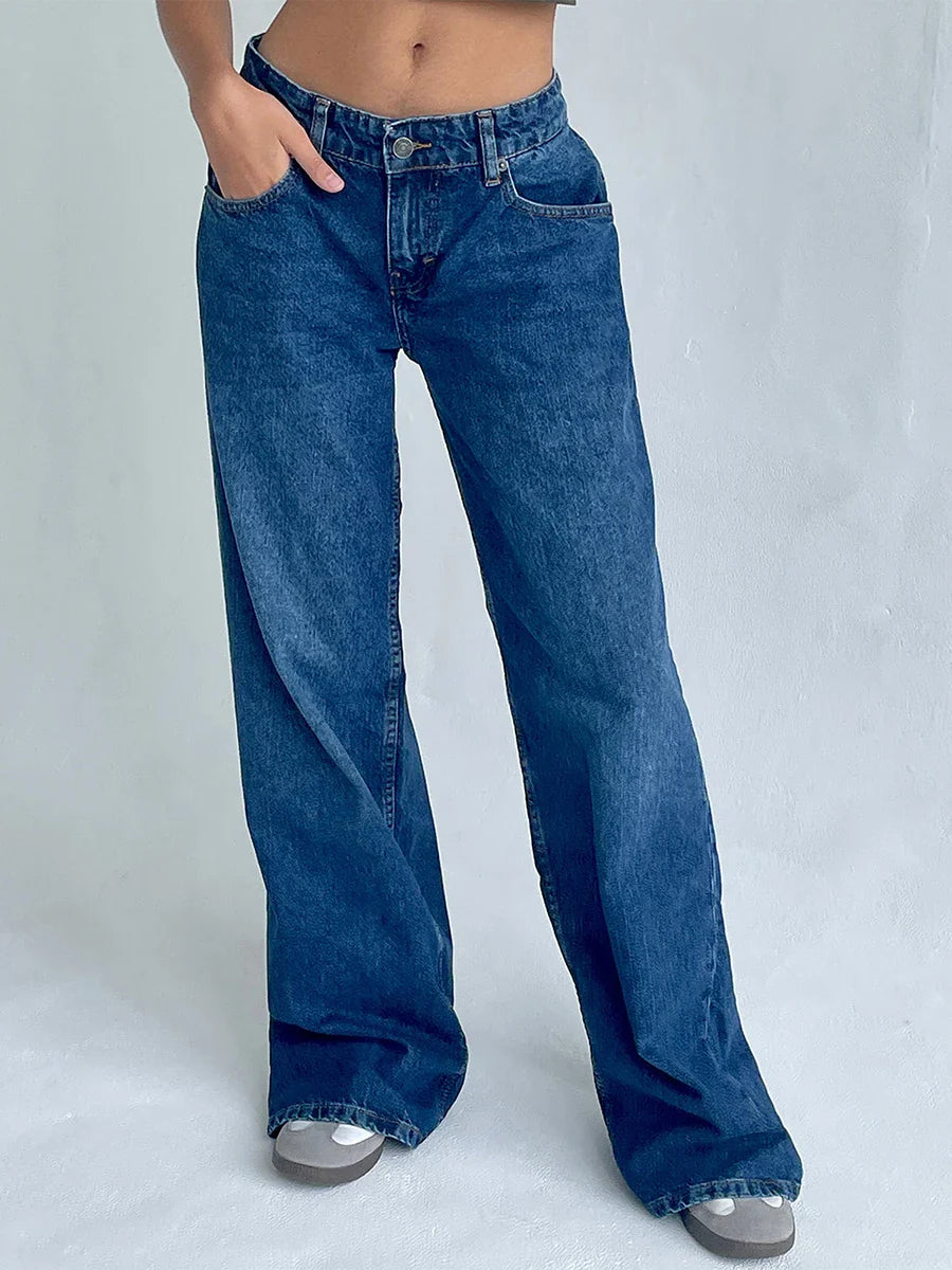 Low Rise Jeans for Women Jeans Wide Straight Leg Baggy Jeans Y2k Vintage Boyfriend Denim Pants with Pocket Streetwear