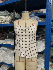 Fashion Polka Dot Print Camisole 2025 New Backless Lace-up Beige Sexy Summer Tank Chic Ruffle Patchwork Slim Top Vest For Women