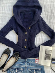Korean Vintage Warm Knitted Autumn Winter Sweaters Simple High End Office Lady Punk Harajuku Cardigan Y2k 2000s Punk Jumper