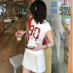 American Summer Short Sleeve T-shirts Women's  New Design Slim Fit Sweet and Spicy Sle Printed Tops