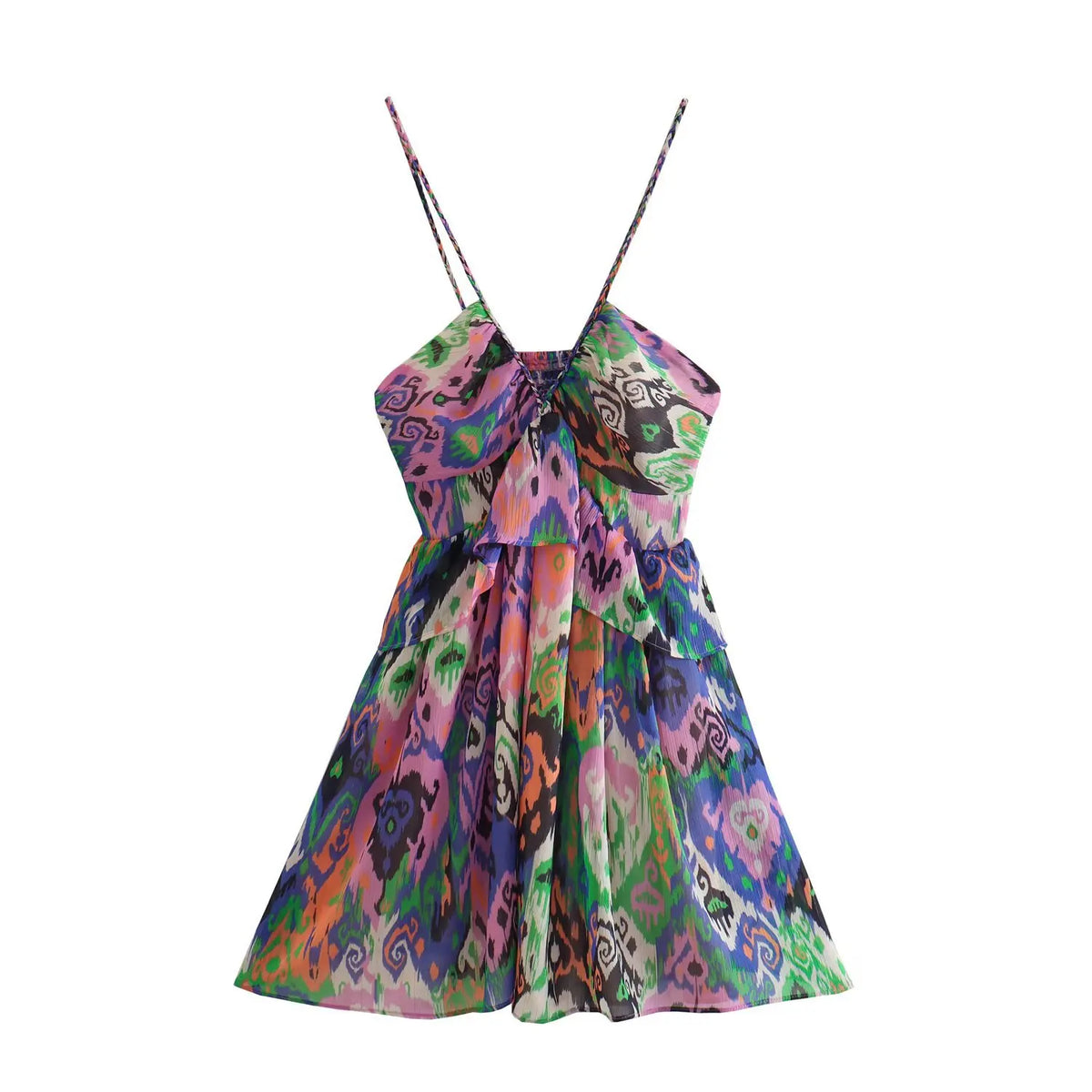 Fashion Bohemia Women Dress New V-neck Elastic Waist Fashion Summer Slip Dress Aesthetic Retro A-line Print Short Dress