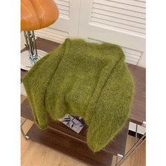 Women's Trendy Simple Casual Green Soft All Match Knitted Sweater Female Chic O Neck Long Sleeve Loose Pullover Tops Y2K Jumper