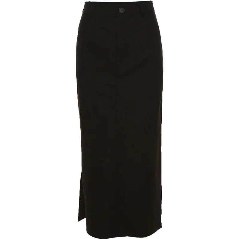 Goth Dark Grunge Casual Tag Split Women Midi Skirts Mall Gothic Punk High Raise Slim Long Skirt Y2k Sexy Fashion Streetwear