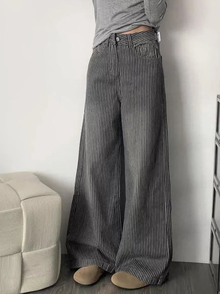 American Y2K Striped Jeans Women High Waist Vintage Harajuku Denim Pant Streetwear Vintage Loose Female Casual Trousers