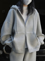 Solid Hooded Cardigan Sweatshirt For Women Drawstring Zipper Long Sleeve Loose Jackets 2024 Spring New