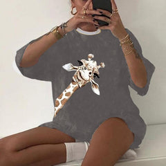 Harajuku Tshirts Women Sun and Moon Print Loose T Shirt Plus Size Women's Clothing Streetwear Funny Tshirt Graphic Tee Tops