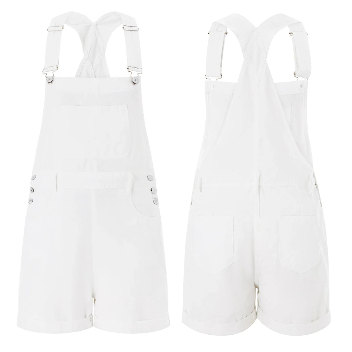 Pbong  Women Denim Bib Overalls Adjustable Straps Shorts Romper with Pocket Casual Rolled Cuff Shortalls