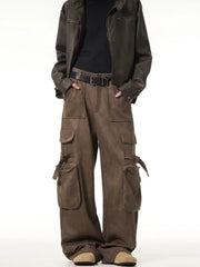 Autumn And Winter Casual Cargo Pants Men Vintage Loose Straight Pantalones Harajuku Brown Sweatpants Y2k Joggers Streetwear