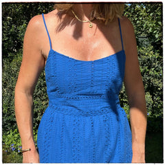 Fashion Hollow Out Embroider Spaghetti Strap Long Dress Blue Vaation Beach Casual Women Dress Loose Female Summer Vestidos