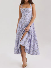 Summer Women's Dresses New Streetwear Fashion Bandage Print Casual Slim Maxi Dress Sexy Sleeveless Lady Lace Backless Dresses