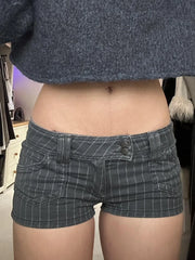 Pbong  Harajuku Striped Buttons Micro Denim Shorts Women Summer Low Waist With Pockets Bottoms Hottie's Slimming Mini Pants