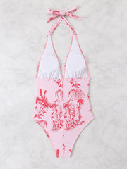 Halter Monokini One Piece Swimsuit Women Printed Backless Swimwear Female Bathers Bathing Swimming Swim Suit Beachwear