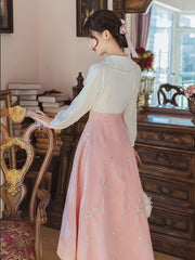 Autumn Vintage Fairy Slim Dress Women Patchwork Pink Elegant Party Midi Dress Female Korean Fahsion One Piece Casual Dress