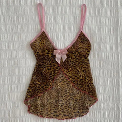 2000S Leopard Harajuku Graphic Print Rock Goth Y2k Tank Top Retro Punk Fashion Tube top Fashion Hiphop High street Slim Crop top