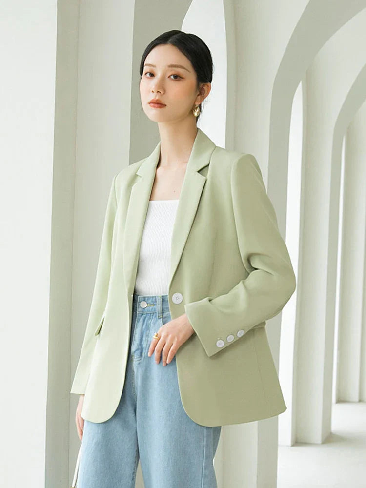 Slim Sweet Women Blazer Fashion Back Slit Long Sleeve Elegant Suit Coats Chic Casual Solid Female Simple Korean Fall Winter Tops