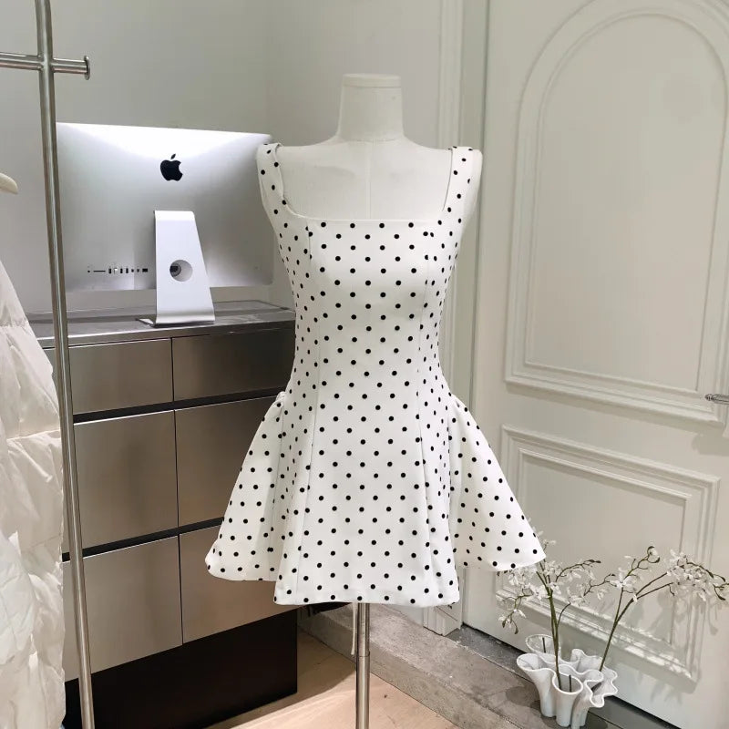 Summer Women Polka Dots Dress Stunning A Line Cake Dress Elegant Lace Up Party Dresses Steetwear