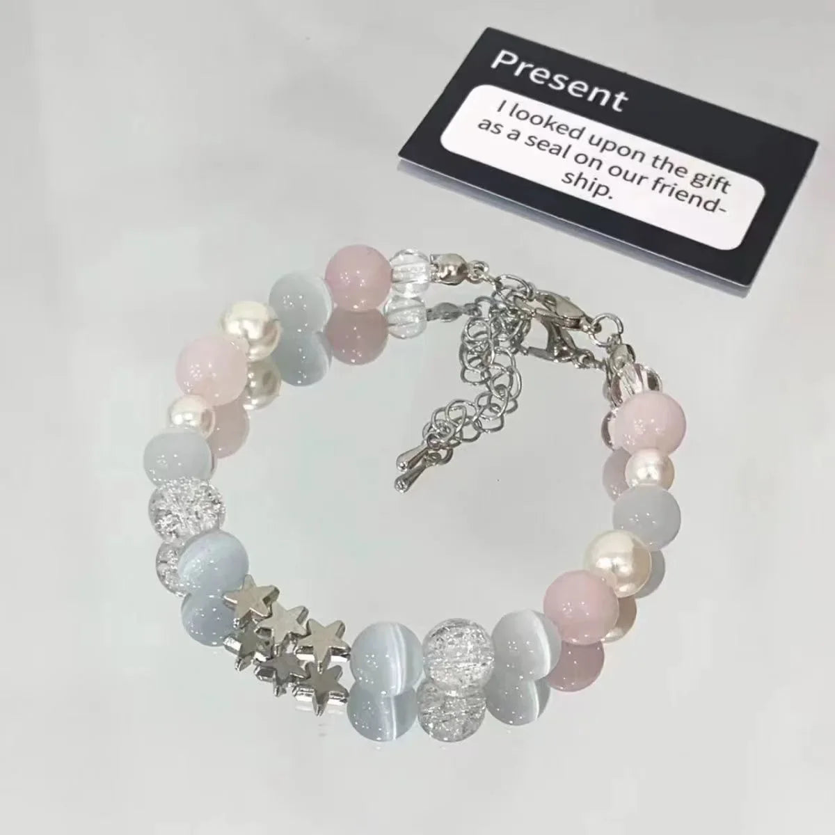 Harajuku Pentagram Pearl Beaded Bracelets for Women Korean Aesthetic Cute Star Blue Glass Ball Bracelets Y2k Jewelry Gifts