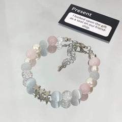 Harajuku Pentagram Pearl Beaded Bracelets for Women Korean Aesthetic Cute Star Blue Glass Ball Bracelets Y2k Jewelry Gifts