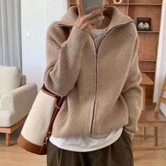 Rib Knit Zip Up Cardigan for Women Zipper Front Raglan Long Sleeve Sweater Jacket Coat Comfy Knitwear Fall Winter Vintage Outfit