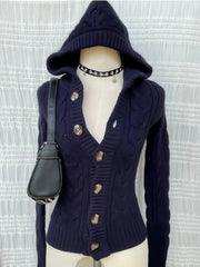 Korean Vintage Warm Knitted Autumn Winter Sweaters Simple High End Office Lady Punk Harajuku Cardigan Y2k 2000s Punk Jumper