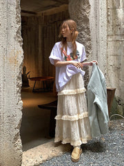 Y2k Clothes Women Cake Dress Tassel Design Skirt Loose Long Skirts Vintage High Waist Korean Fashion Faldas Largas