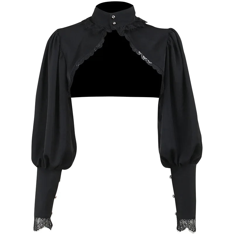 Gothic Lantern Sleeve Smock High Street Sexy Black Winter Long Sleeve Crop Top Aesthetic Fairy  Blusas Mujer De Moda