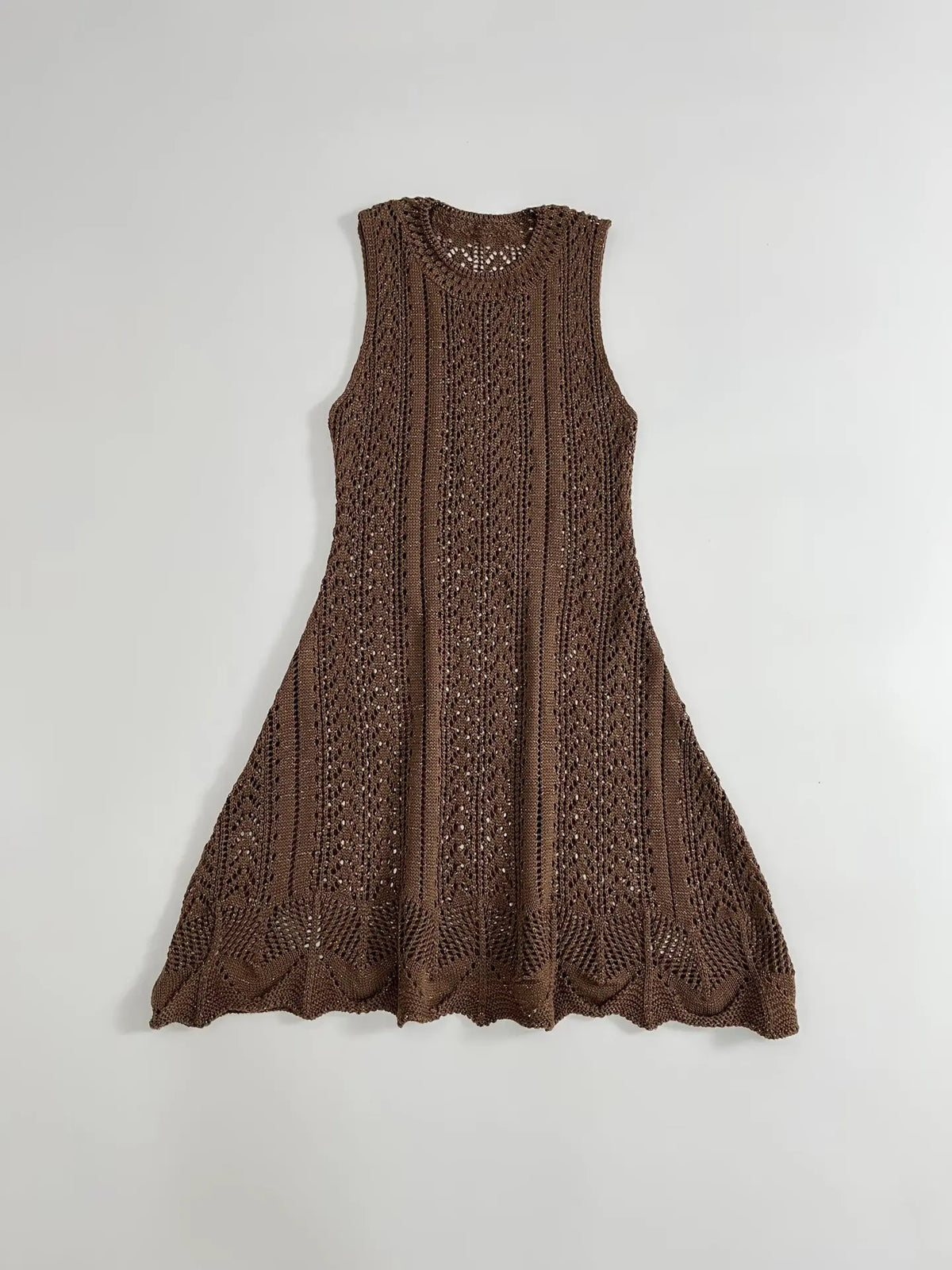 Slim Fit O Neck Hollow Sleeveless Knitted Short Dress Solid Color Brown Streetwear Women Dress Fashion Retro Vestidos New